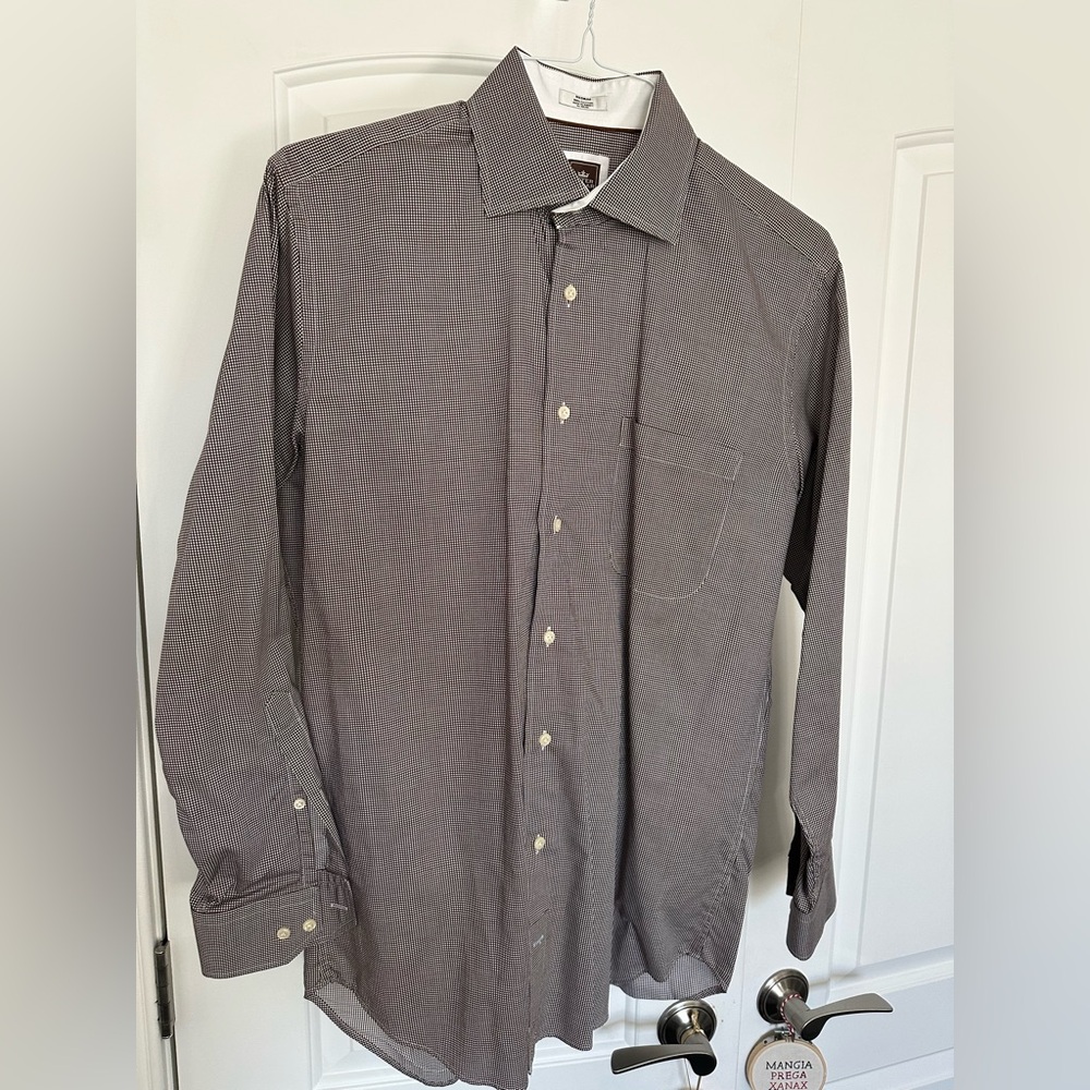 Peter Millar Men's Brown & White Checkered Button Down Shirt